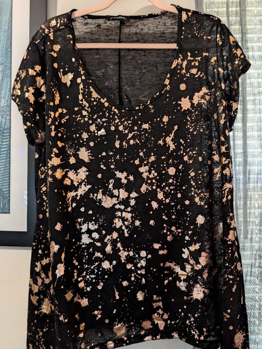 Black and Gold Metallic Shimmer Splatter Paint Shirt Rouge Collection Size 3X